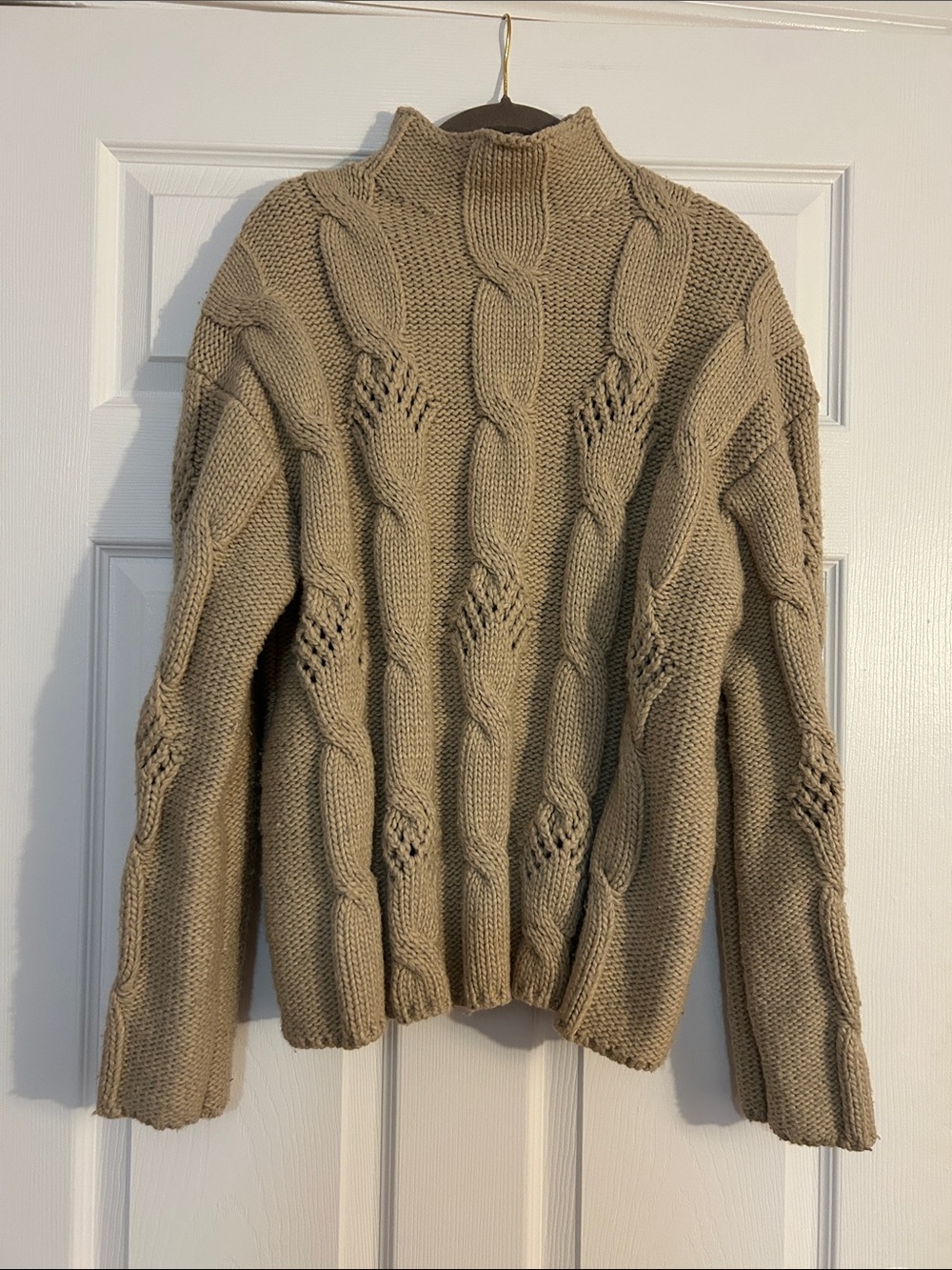 Zara Size Medium Taupe Cable Knit Turtleneck Sweater